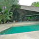 The pool deck and living room